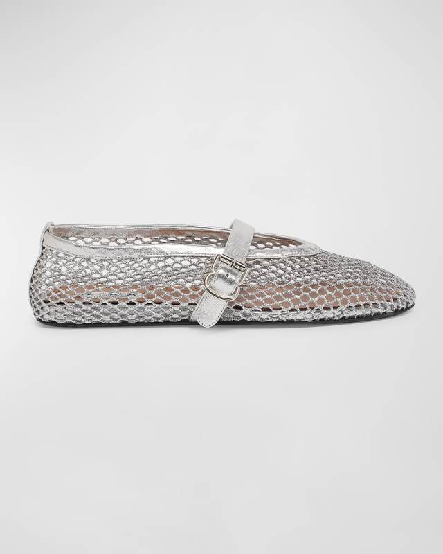 Metallic Net Mary Jane Ballerina Flats